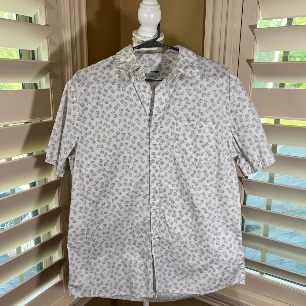 Sonoma White and Gray Patterned Casual Shirt